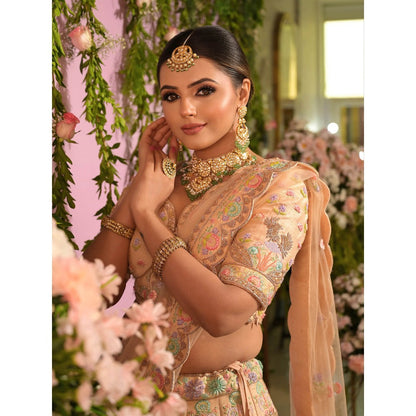 Sanjana Thakur Peach Bridal Lehenga with Blouse and 2 Dupattas (Set of 4)