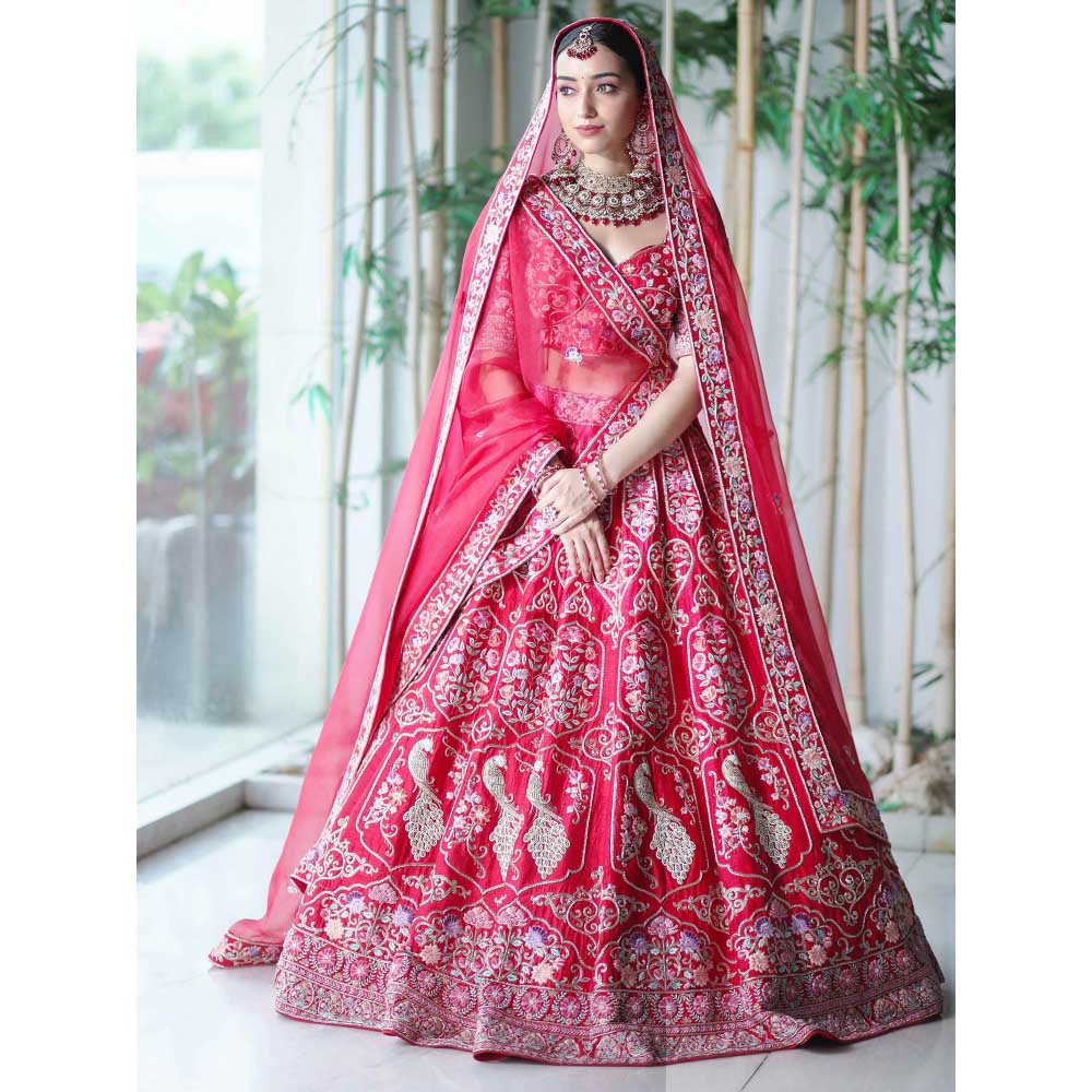 Sanjana Thakur Red Bridal Lehenga with Blouse and 2 Dupattas (Set of 4)