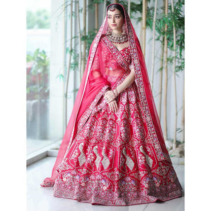 Sanjana Thakur Red Bridal Lehenga with Blouse and 2 Dupattas (Set of 4)