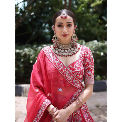 Sanjana Thakur Red Bridal Lehenga with Blouse and 2 Dupattas (Set of 4)