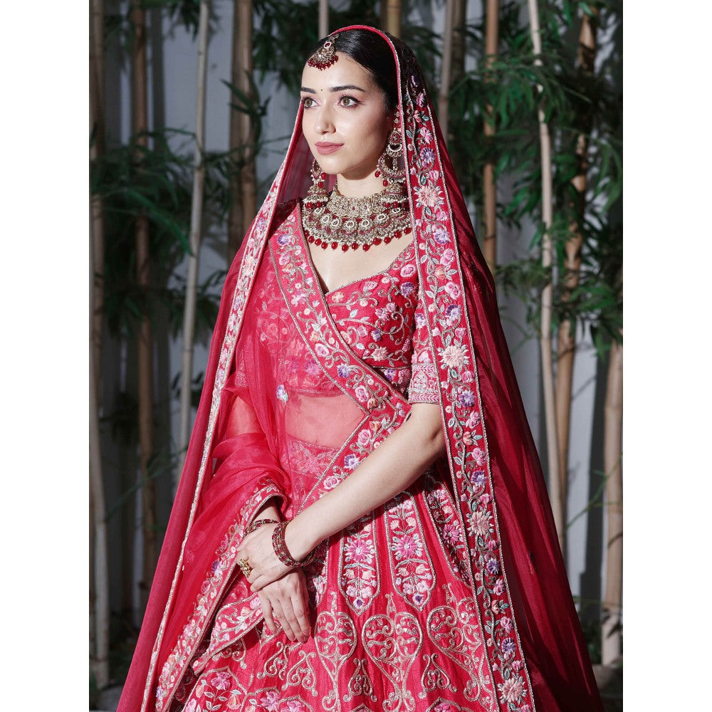 Sanjana Thakur Red Bridal Lehenga with Blouse and 2 Dupattas (Set of 4)