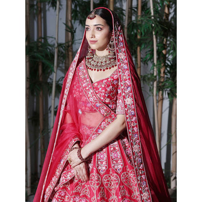 Sanjana Thakur Red Bridal Lehenga with Blouse and 2 Dupattas (Set of 4)