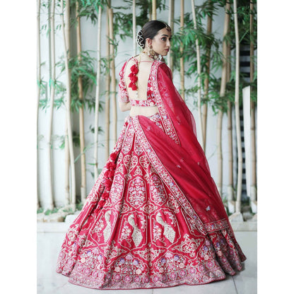 Sanjana Thakur Red Bridal Lehenga with Blouse and 2 Dupattas (Set of 4)