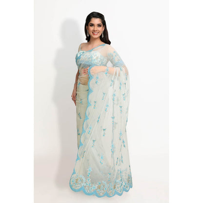 Sanjana Thakur Blue Embroidered Saree and Underskirt with Stitched Blouse