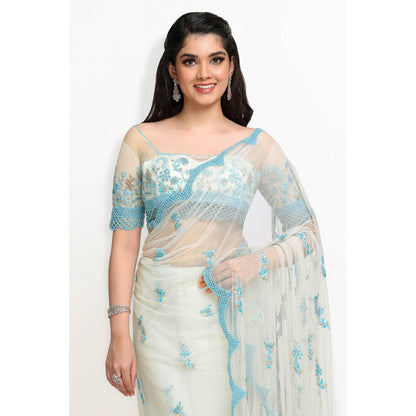 Sanjana Thakur Blue Embroidered Saree and Underskirt with Stitched Blouse