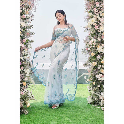 Sanjana Thakur Blue Embroidered Saree and Underskirt with Stitched Blouse