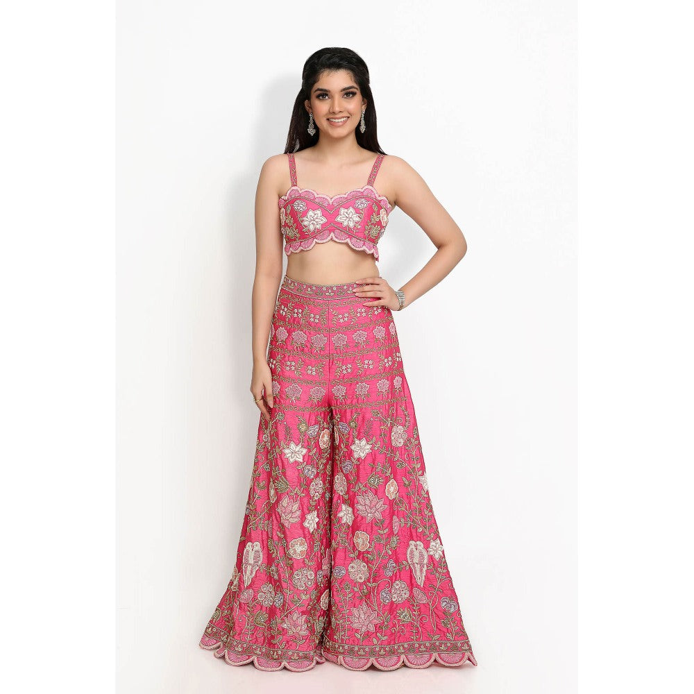 Sanjana Thakur Pink Sharara with Bustier and Jacket (Set of 3)