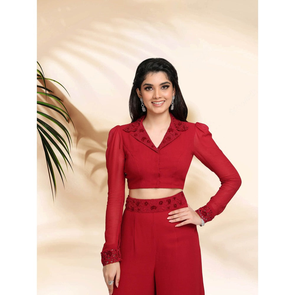 Sanjana Thakur Red Palazzo with Crop Top (Set of 2)