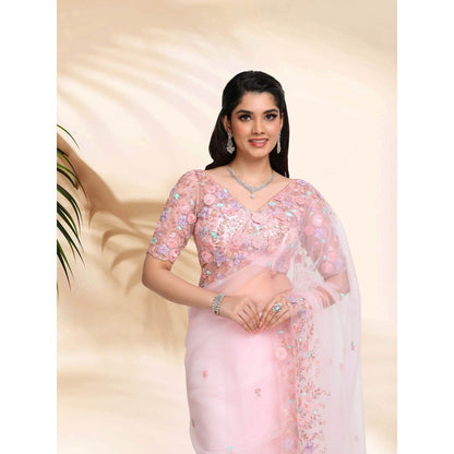 Sanjana Thakur Pink Embroidered Saree and Underskirt with Stitched Blouse