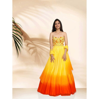 Sanjana Thakur Yellow Lehenga with Blouse and Dupatta (Set of 3)
