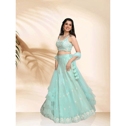 Sanjana Thakur Blue Lehenga with Blouse and Dupatta (Set of 3)