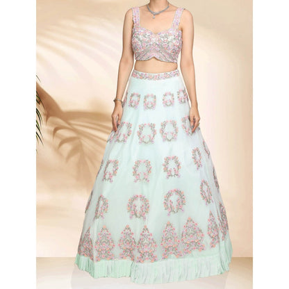 Sanjana Thakur Blue Lehenga with Blouse and Dupatta (Set of 3)