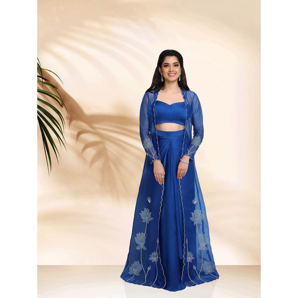 Sanjana Thakur Blue Crop Top with Skirt and Jacket (Set of 3)
