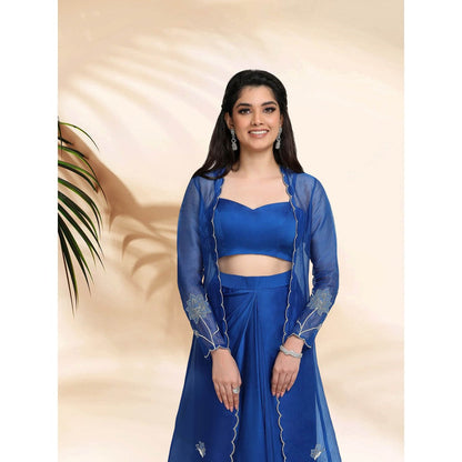 Sanjana Thakur Blue Crop Top with Skirt and Jacket (Set of 3)