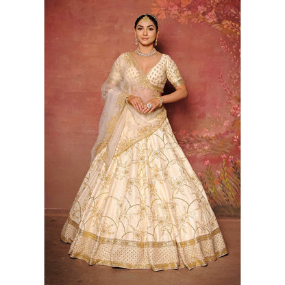 Sanjana Thakur Ivory Bridal Lehenga with Blouse and Dupatta (Set of 3)
