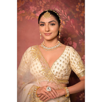 Sanjana Thakur Ivory Bridal Lehenga with Blouse and Dupatta (Set of 3)