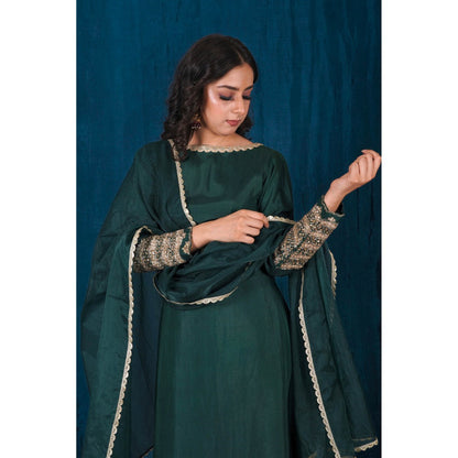 SAUBHAGYA Green Upada Silk Kurta with Palazzo and Dupatta (Set of 3)