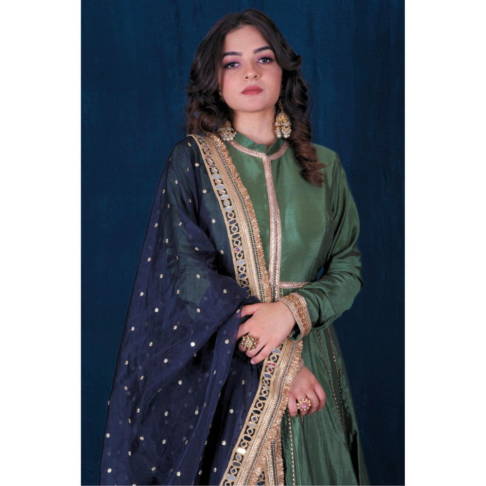 SAUBHAGYA Silk Front-Open Embellished Anarkali with Pant and Dupatta (Set of 3)
