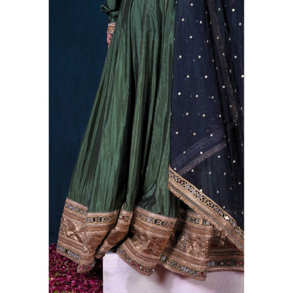 SAUBHAGYA Silk Front-Open Embellished Anarkali with Pant and Dupatta (Set of 3)