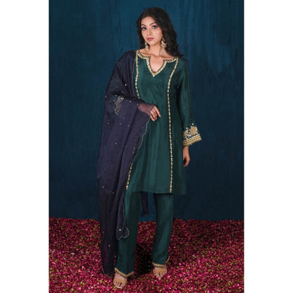 SAUBHAGYA Upada Silk Short Kurta with Pant and Dupatta (Set of 3)