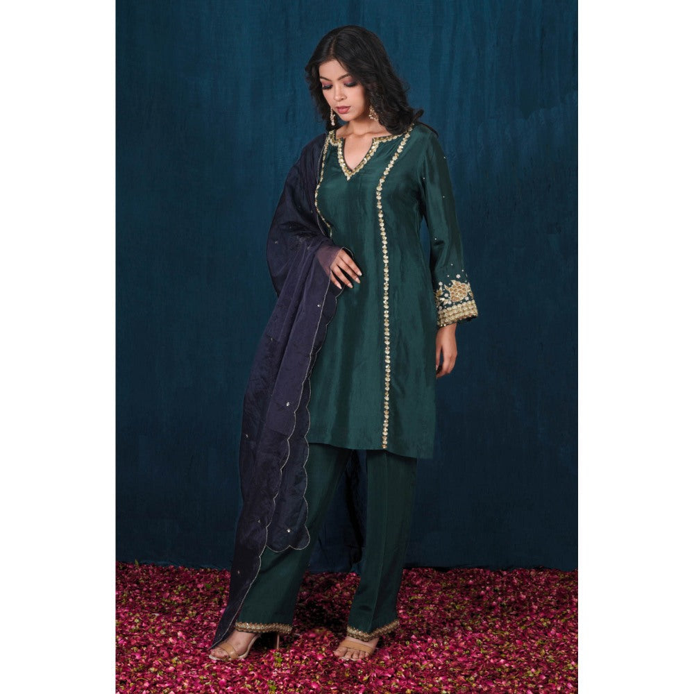 SAUBHAGYA Upada Silk Short Kurta with Pant and Dupatta (Set of 3)