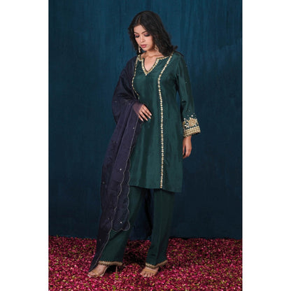 SAUBHAGYA Upada Silk Short Kurta with Pant and Dupatta (Set of 3)