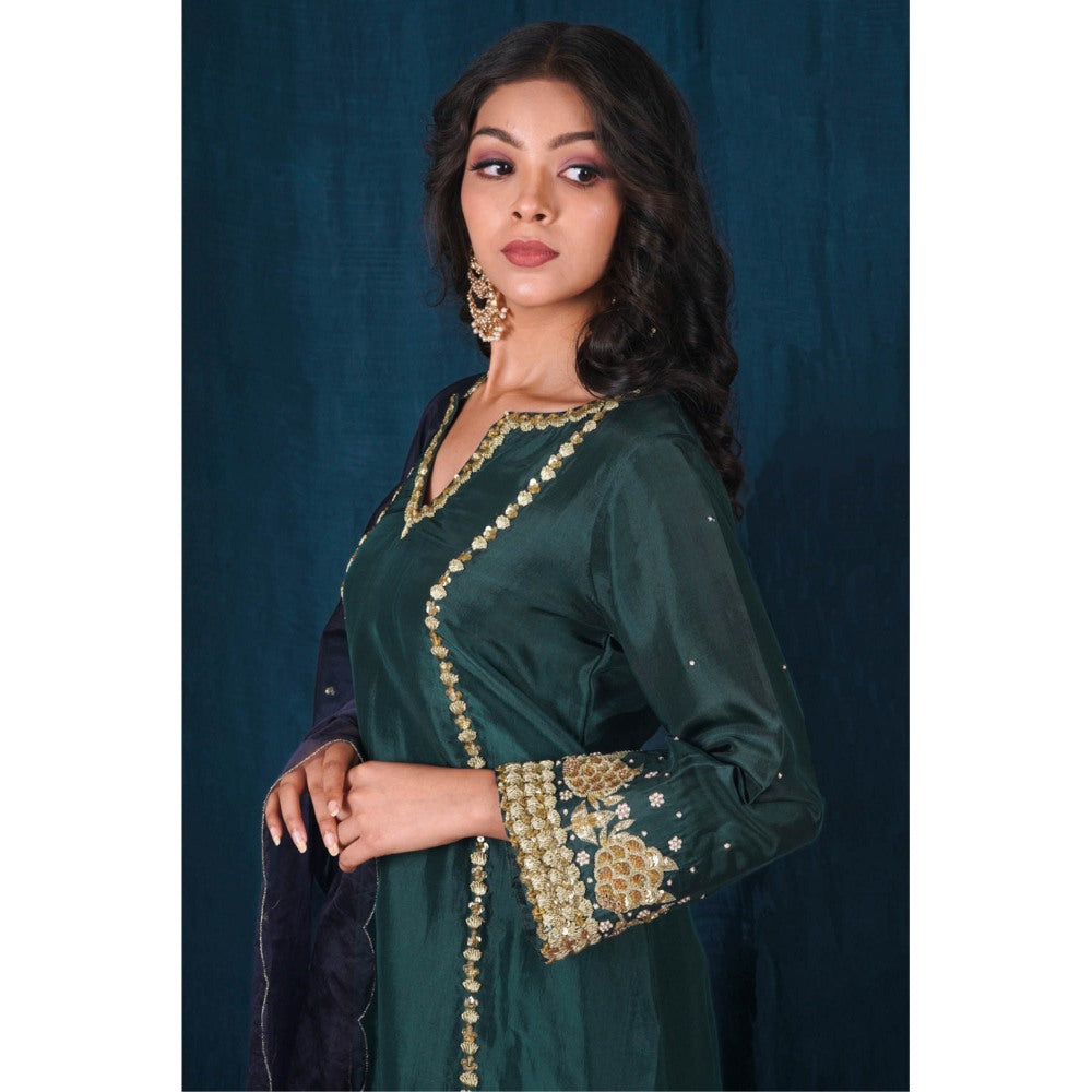 SAUBHAGYA Upada Silk Short Kurta with Pant and Dupatta (Set of 3)