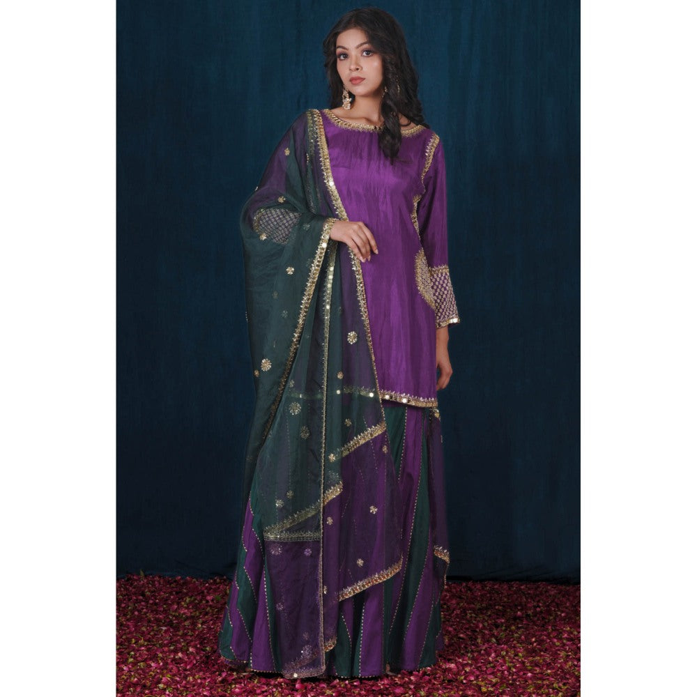 SAUBHAGYA Multicolor Upada Silk Blouse with Sharara and Dupatta (Set of 3)