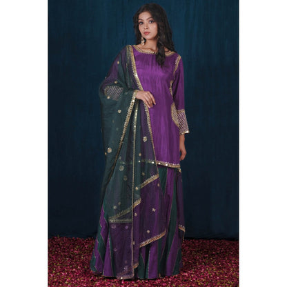 SAUBHAGYA Multicolor Upada Silk Blouse with Sharara and Dupatta (Set of 3)