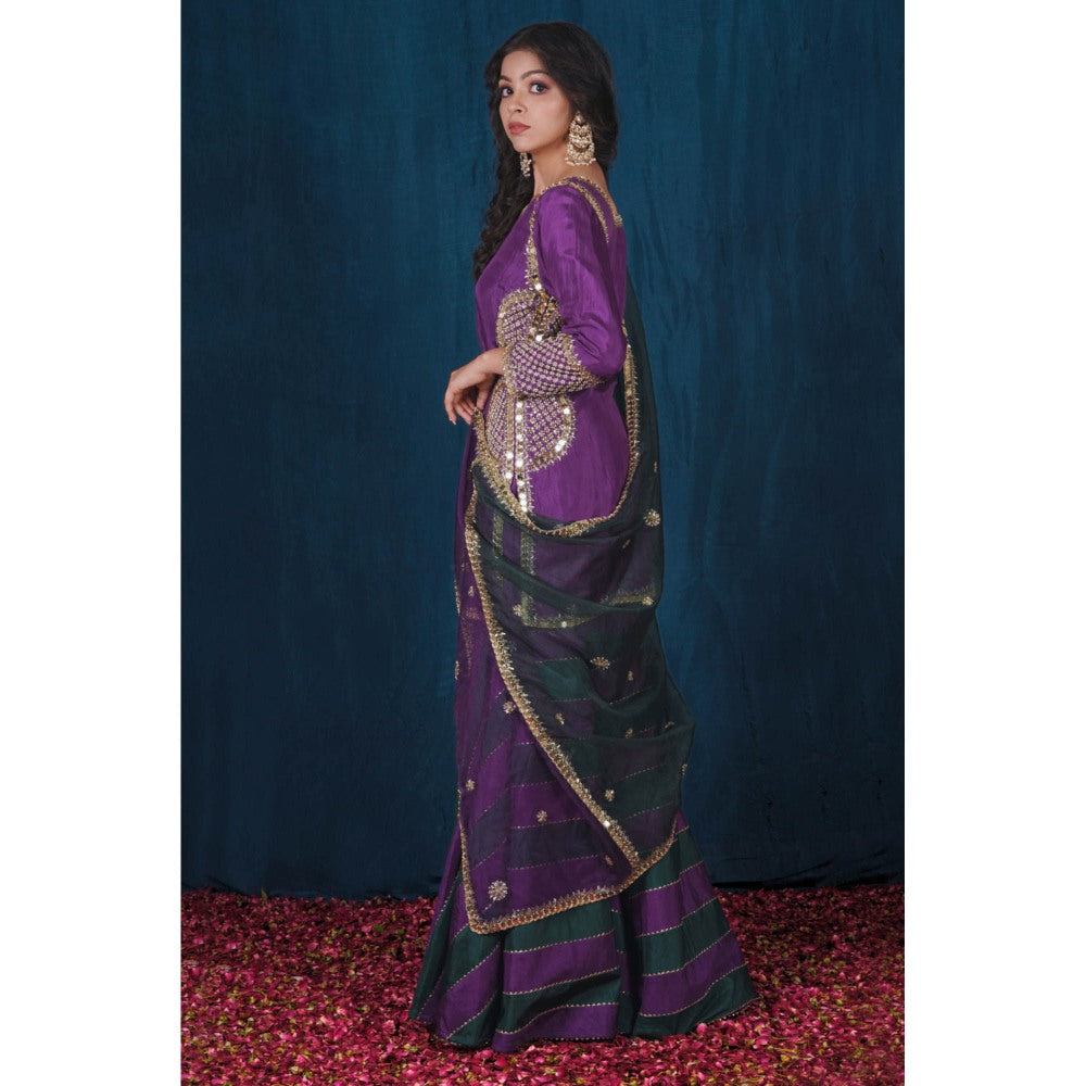 SAUBHAGYA Multicolor Upada Silk Blouse with Sharara and Dupatta (Set of 3)