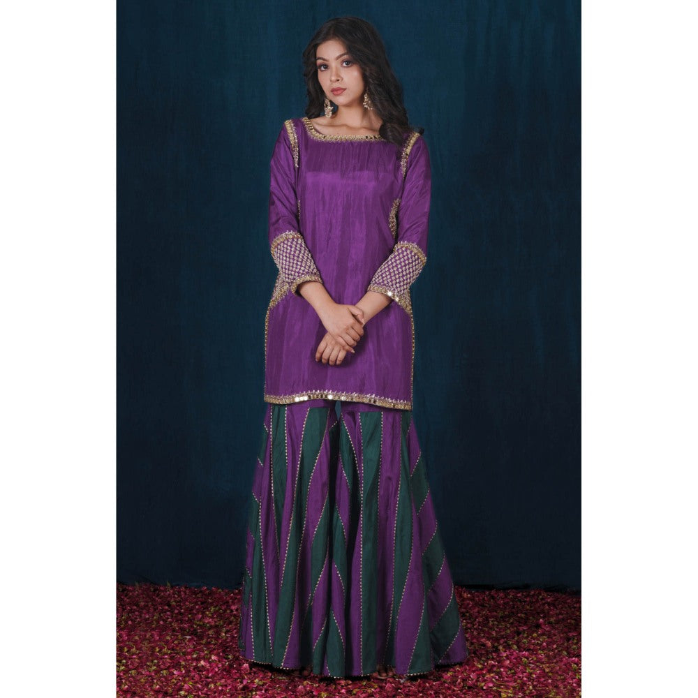 SAUBHAGYA Multicolor Upada Silk Blouse with Sharara and Dupatta (Set of 3)
