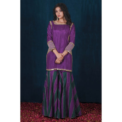 SAUBHAGYA Multicolor Upada Silk Blouse with Sharara and Dupatta (Set of 3)