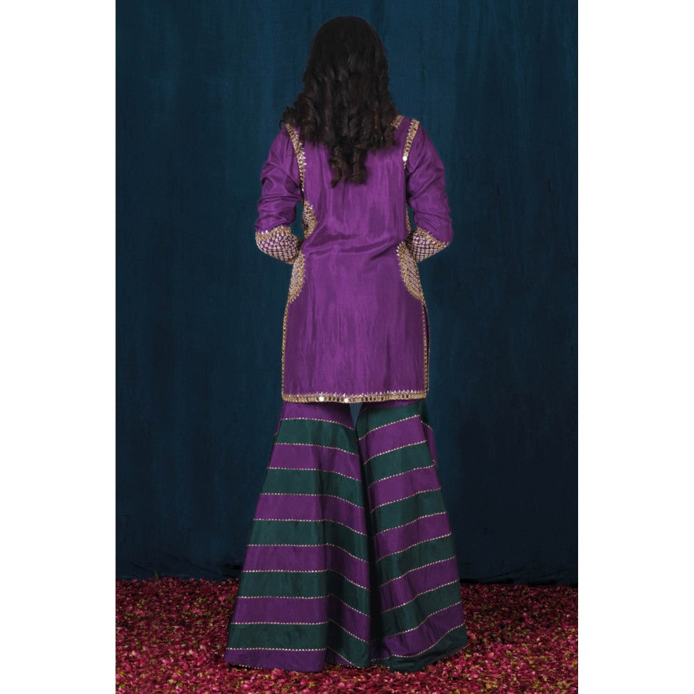 SAUBHAGYA Multicolor Upada Silk Blouse with Sharara and Dupatta (Set of 3)