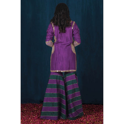 SAUBHAGYA Multicolor Upada Silk Blouse with Sharara and Dupatta (Set of 3)