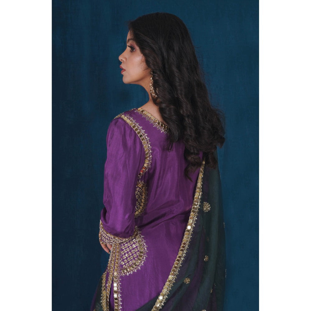 SAUBHAGYA Multicolor Upada Silk Blouse with Sharara and Dupatta (Set of 3)