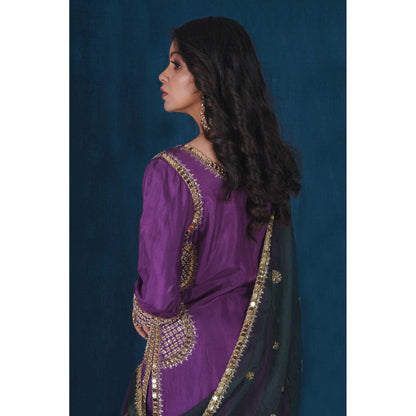 SAUBHAGYA Multicolor Upada Silk Blouse with Sharara and Dupatta (Set of 3)