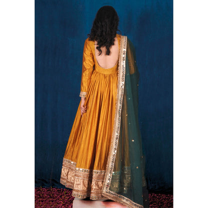 SAUBHAGYA Mustard Silk Gota Work Anarkali and Dupatta (Set of 2)