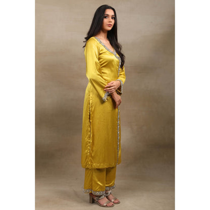 SAUBHAGYA Yellow Embellished Kurta with Pant and Dupatta (Set of 2)
