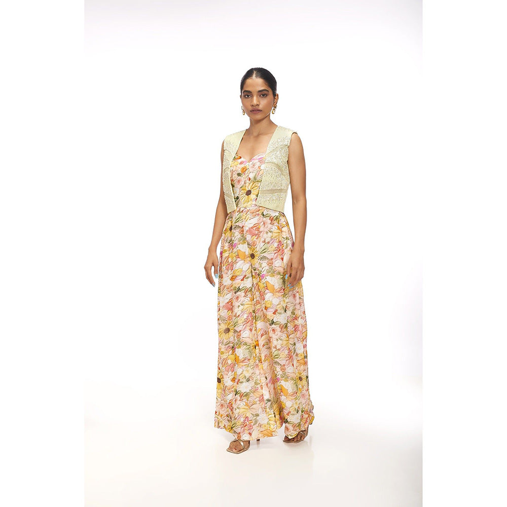 SAYAANIKA Elara Floral Embellished Jumpsuit with Jacket (Set of 2)