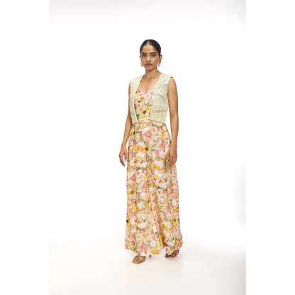 SAYAANIKA Elara Floral Embellished Jumpsuit with Jacket (Set of 2)