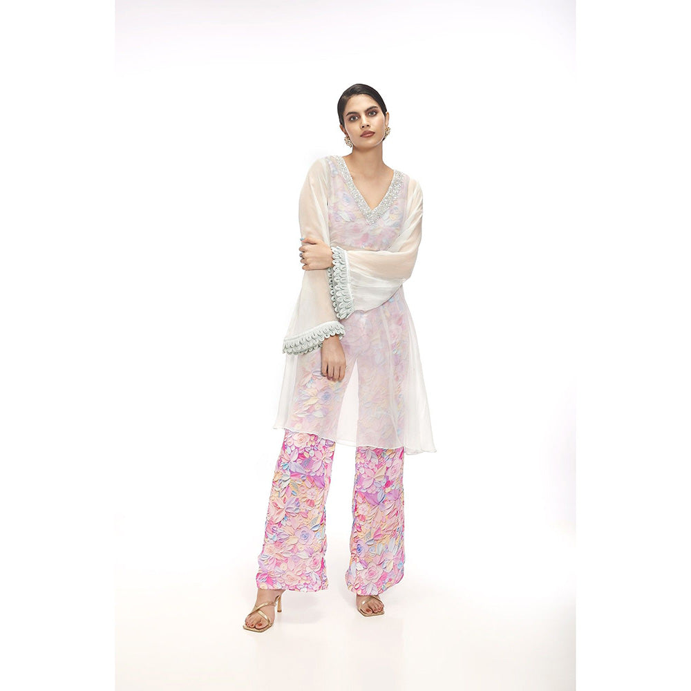 SAYAANIKA Heather Pink Floral Embellished Kurta with Bustier and Pant (Set of 3)