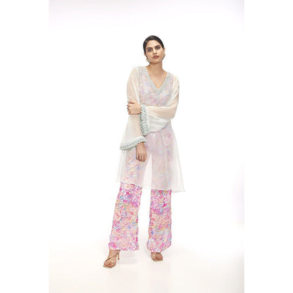 SAYAANIKA Heather Pink Floral Embellished Kurta with Bustier and Pant (Set of 3)
