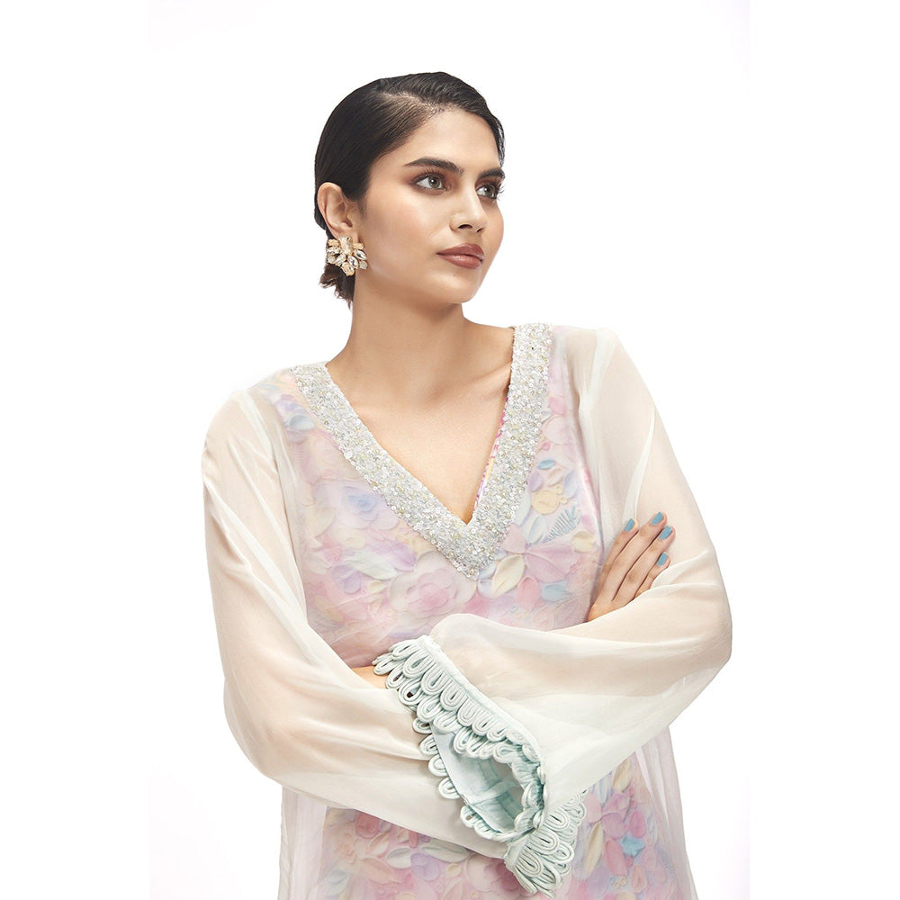SAYAANIKA Heather Pink Floral Embellished Kurta with Bustier and Pant (Set of 3)
