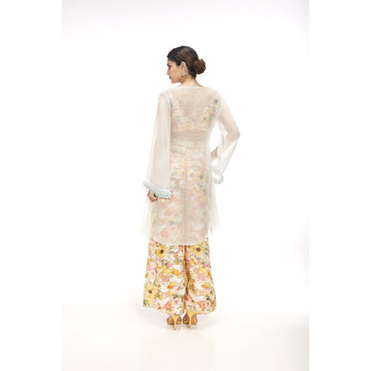 SAYAANIKA Heather Yellow Floral Embellished Kurta with Bustier and Pant (Set of 3)