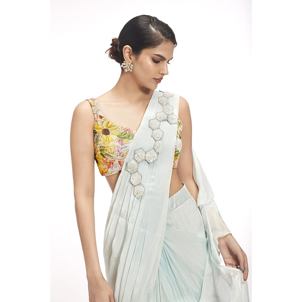 SAYAANIKA Arella Embellished Pre Drape Saree and Stitched Blouse