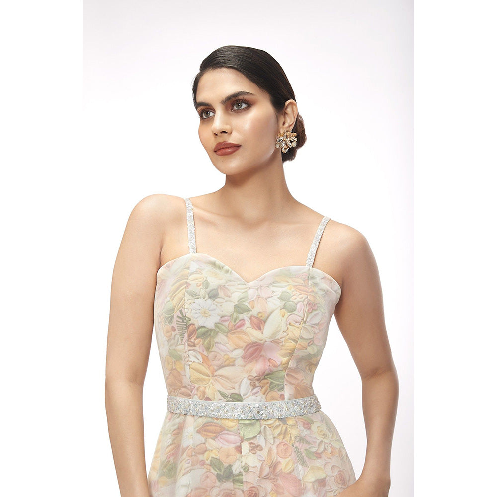 SAYAANIKA Yellow Floral Embellished Jumpsuit and Belt (Set of 2)
