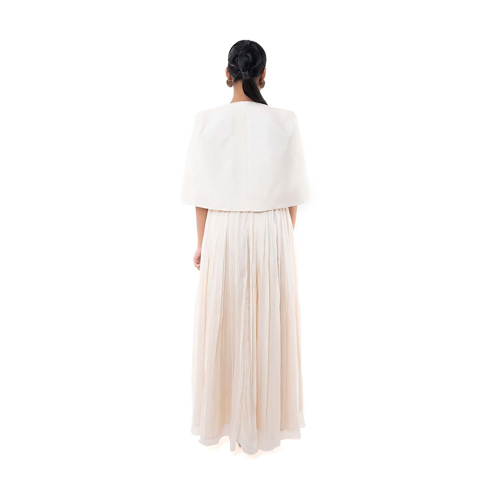 SAYAANIKA White Agate Dress with Crop Jacket (Set of 2)