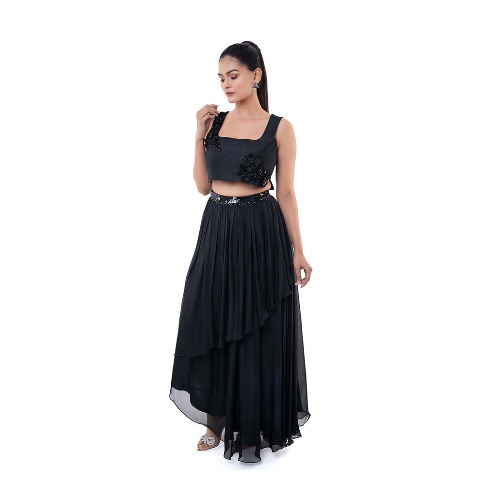 SAYAANIKA Black Onix Skirt with Stitched Blouse (Set of 2)