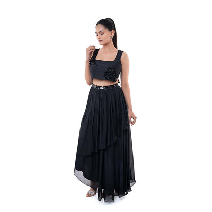 SAYAANIKA Black Onix Skirt with Stitched Blouse (Set of 2)