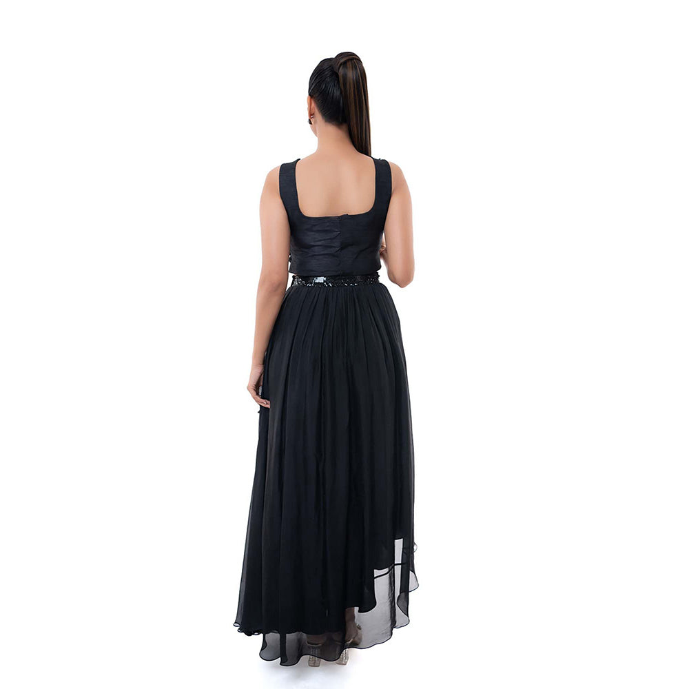 SAYAANIKA Black Onix Skirt with Stitched Blouse (Set of 2)